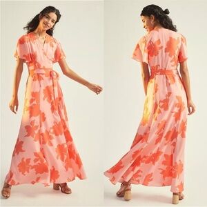 Anthropologie Hutch Pink Floral Reva Wrap Maxi Dress size XS Like New